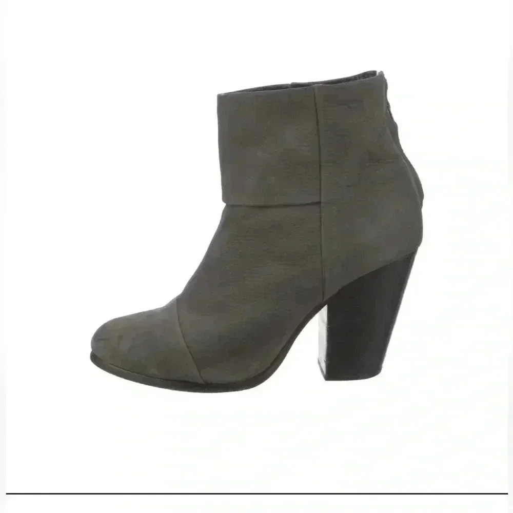 [7.5][W]Rag & Bone Newbury Nubuck Black Leather Heeled  Ankle Boots